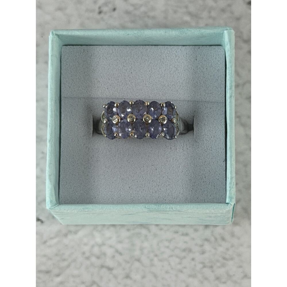14k White Gold Purple Glass with Diamonds Ring size 5 - Picture 10 of 10